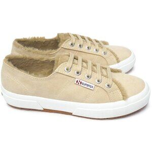 Superga Women's Tan Trainers Fur Sneakers Teddy Low Top 7.5 Suede